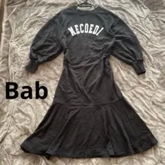 【Bab】スウェットロングワンピース　ボリュームスリーブ　ブラックM ファスナー