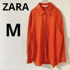 ザラ　ZARA 長袖シャツ　【M】　リネン100% オレンジ　カジュアル　無地