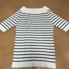 【未使用】エニィファム　ボーダー半袖ニット　ボートネック　Mサイズのサムネイル