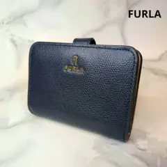 FURLA フルラ カメリア コンパクト ウォレット 二つ折り 財布 Sネイビー