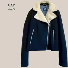 ギャップGAP ジャケット　ウール混　ボア　ネイビー　ライダース風　ショート丈