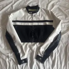 バイカラー クロップド フェイクレザージャケット