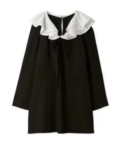 リリーブラウン ラッフルカラー付きミニワンピース　長袖 黒 フリル付き