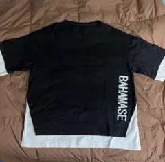【お洒落】BAHAMASEロゴ Tシャツ 黒 L レイヤード 重ね着 ストリート