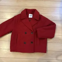 数回着用★ 140cm ZARA kids ウールコート　赤色　アウター