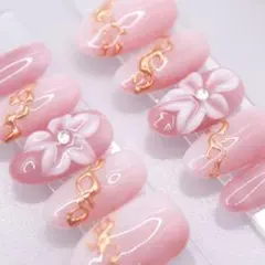 466ネイルチップSサイズ 韓国大人可愛い グラデーション 立体フラワー ミラー