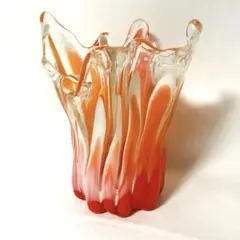 マーブル ガラス 花瓶 オレンジ レトロ ポップ フラワーベース 花 ビンテージ