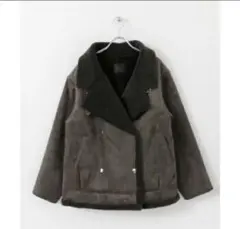 ムートンコート グレー ダブルブレスト