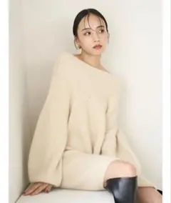 SNIDEL オフショルダーラクーンミニニットワンピース スナイデル