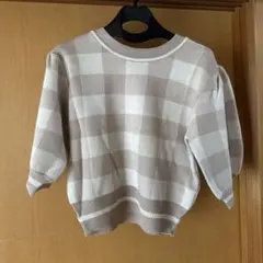 美品GRL ベージュ系チェック バルーンスリーブニット