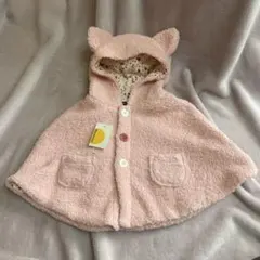 新品未使用 猫耳付きピンクフリースポンチョ ムージョンジョン ボア 女の子