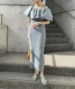 極美⭐︎Ameri アメリヴィンテージ サテンオールインワンドレス ブルー 