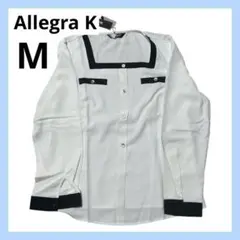 [ Allegra K] 長袖 ブラウス コントラストカラー スクエアネック
