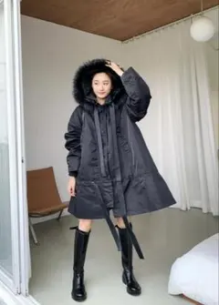 Birthday Bash ブラック フード付きロングダウンジャケット