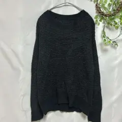 【M】黒ラメ 長袖ニットセーター ざっくり編み プルオーバー ブラック