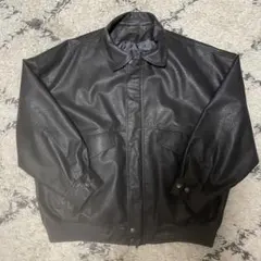 CLEL ヴィンテージデザイン合皮ブルゾン ブラック系 M