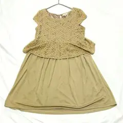 【ハッシュアッシュ】オリーブ ベージュ花柄 レース フレア ワンピース M 新品