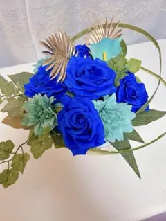 青いバラの造花アレンジメント　ギフト