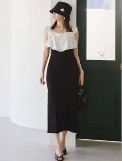 snidel レースドッキングニットワンピース ブラック