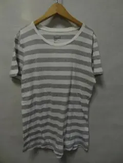 無印良品 レディース 杢グレー色ボーダー柄Tシャツ Lサイズ