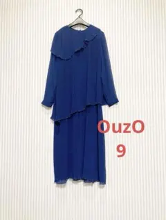 フリル付きプリーツワンピース レディース ワンピース ネイビーブルー 結婚式