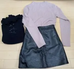 RETRO GIRL リブハイネックニット＆GRLレザーミニスカート他３点セット