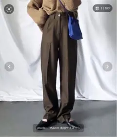 me+em select 太ベルトハイウエストウールライクカラータックスラックス