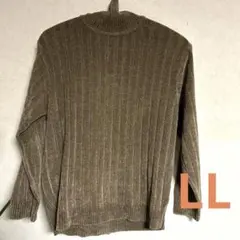 ブラウン リブ編み ハイネックニット メンズセーター LLサイズ