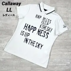 キャロウェイ 半袖ポロシャツ LLサイズ 白xネイビー 鹿の子編み レディース