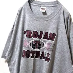 USA製アンビル トロージャンフットボール ロゴ Tシャツグレー灰色XL古着