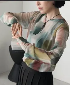 水彩アート総柄パワーメッシュプルオーバー　シアーのサムネイル