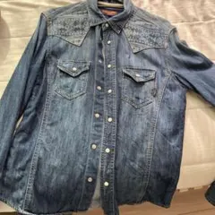 Purple & Yellow 刺繍デニムシャツ Mサイズ