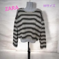 ZARA!ストライプ白黒ショートサマーセーター 袖長め春秋今の季節向きMサイズ