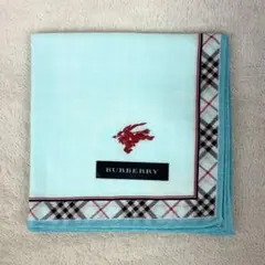 신품 미사용 ✨ バーバリー 大判ハンカチ ノバチェック ホース刺繍 水色