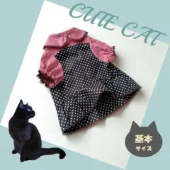 猫服【ブラックドットワンピ】基本サイズ　ハンドメイド