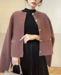 anuans ラクーンブレンドノーカラーニットジャケット