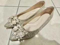 シルバー×ゴールド　ビジューポインテッドトゥパンプス 24.0cm　結婚式