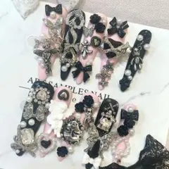 ネイルチップ　y2k バディ　ブラック&ピンク　ギャル　地雷系　サブカルゴスロリ