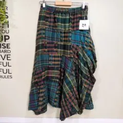 慈雨　ダブルカットタータンスカート　パッチワーク　変形　アシンメトリー　チェック