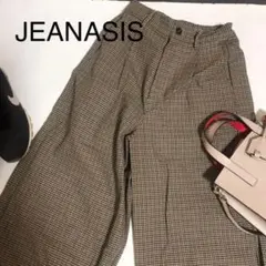 ★美品　JEANASIS ワイドパンツ　フリーサイズ　チェック　茶　ベージュ　.