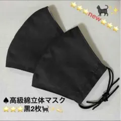 NEW ♥️高級ソフト綿ブラックマスク2枚組⭐️耳に優しいマスクゴム付き⭐️軽量薄手