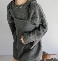 mystic ビスチェ付ニット　セーター　袖スリット　チャコールグレー