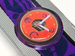POP swatch ユニークデザイン アナログ腕時計 オレンジ 紫 スイス製