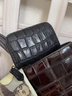⭐︎クレジットカード収納オッケー⭐︎クロコダイル　コインケース　パンチ効いた赤レザー