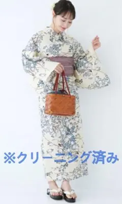 utatane　花柄浴衣・帯セット　クリーム色 【クリーニング済み】のサムネイル