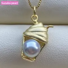 本真珠　あこや真珠ネックレストップ　6.9mm無調色水色PT928