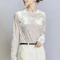 BEAUTY&YOUTH ベロアロングスリーブTシャツ　ウォッシャブルナチュラル