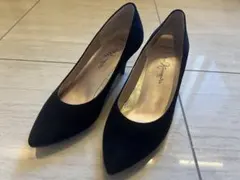 銀座かねまつ ミススレンダー 24cm 黒 スエード ポインテッド ハイヒール