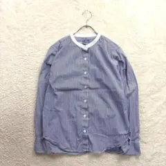 ❤️無印良品/L/紺系/ストライプ/洗いざらしブロードスタンドカラーのサムネイル