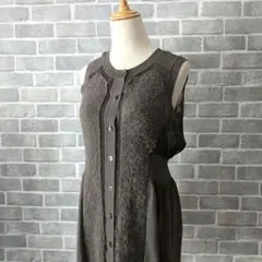 HIROKO BIS　ロングベスト　異素材切替　ふんわりモヘヤ風　ブラウン　ジレのサムネイル